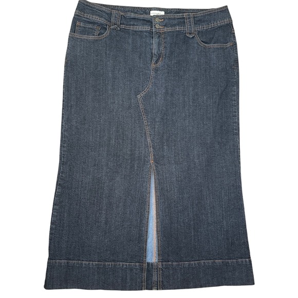 Venezia Denim Skirt Women 22 Blue Front Slit Long 80s VTG - Picture 1 of 8